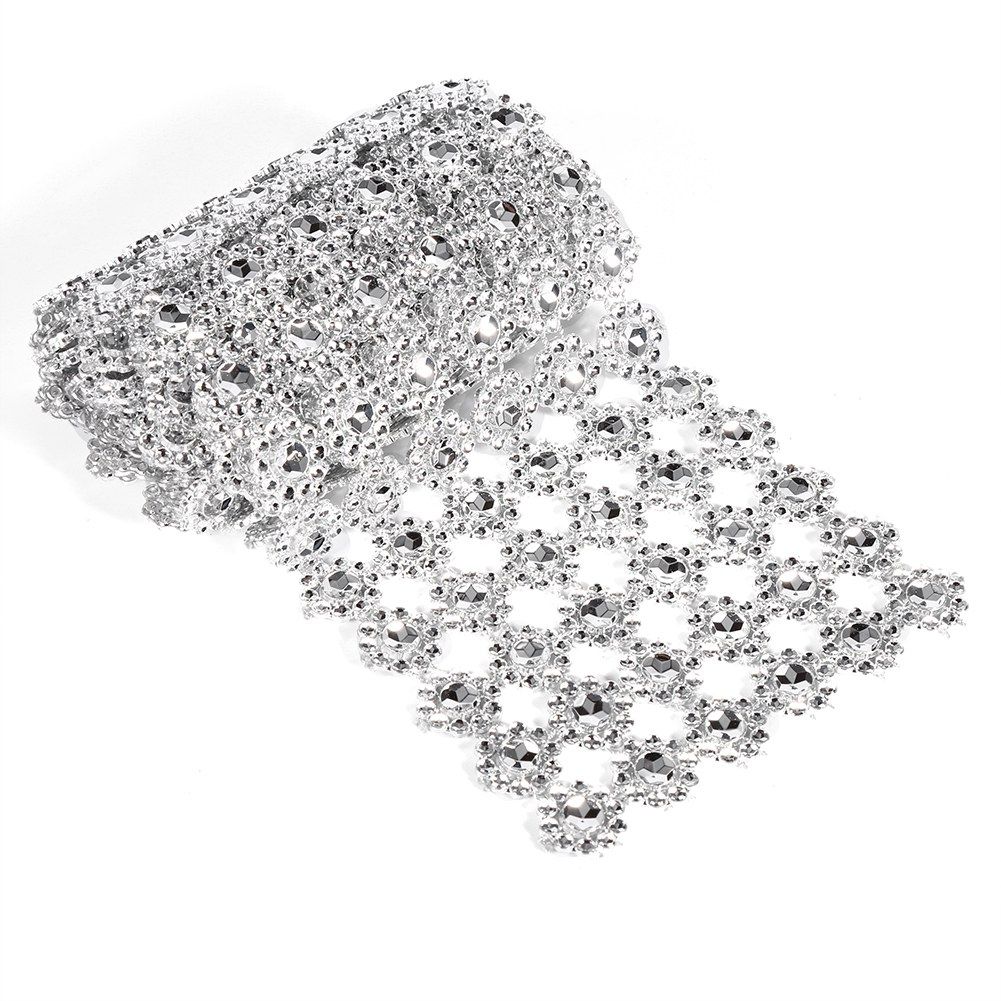 1 Yard Long Flower Shape Diamond Mesh Warp Sparkling Artificial Crystal — image 1