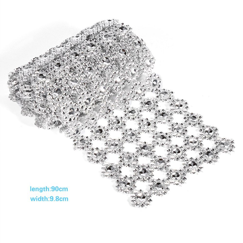 1 Yard Long Flower Shape Diamond Mesh Warp Sparkling Artificial Crystal view 7