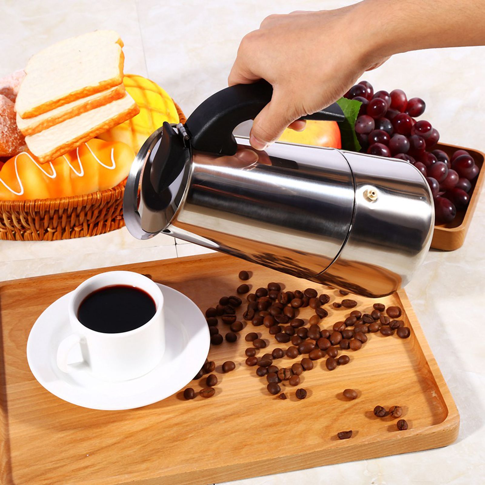 Stainless Steel Percolator Moka Pot Coffee Maker Stove Home Office Use (450ml) view 2