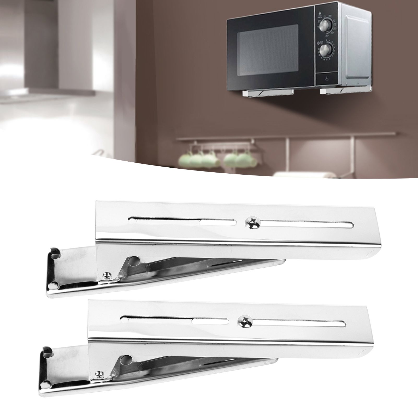 2x Kitchen Stainless Steel Microwave Oven Bracket Sturdy Foldable Stretch Wall view 10