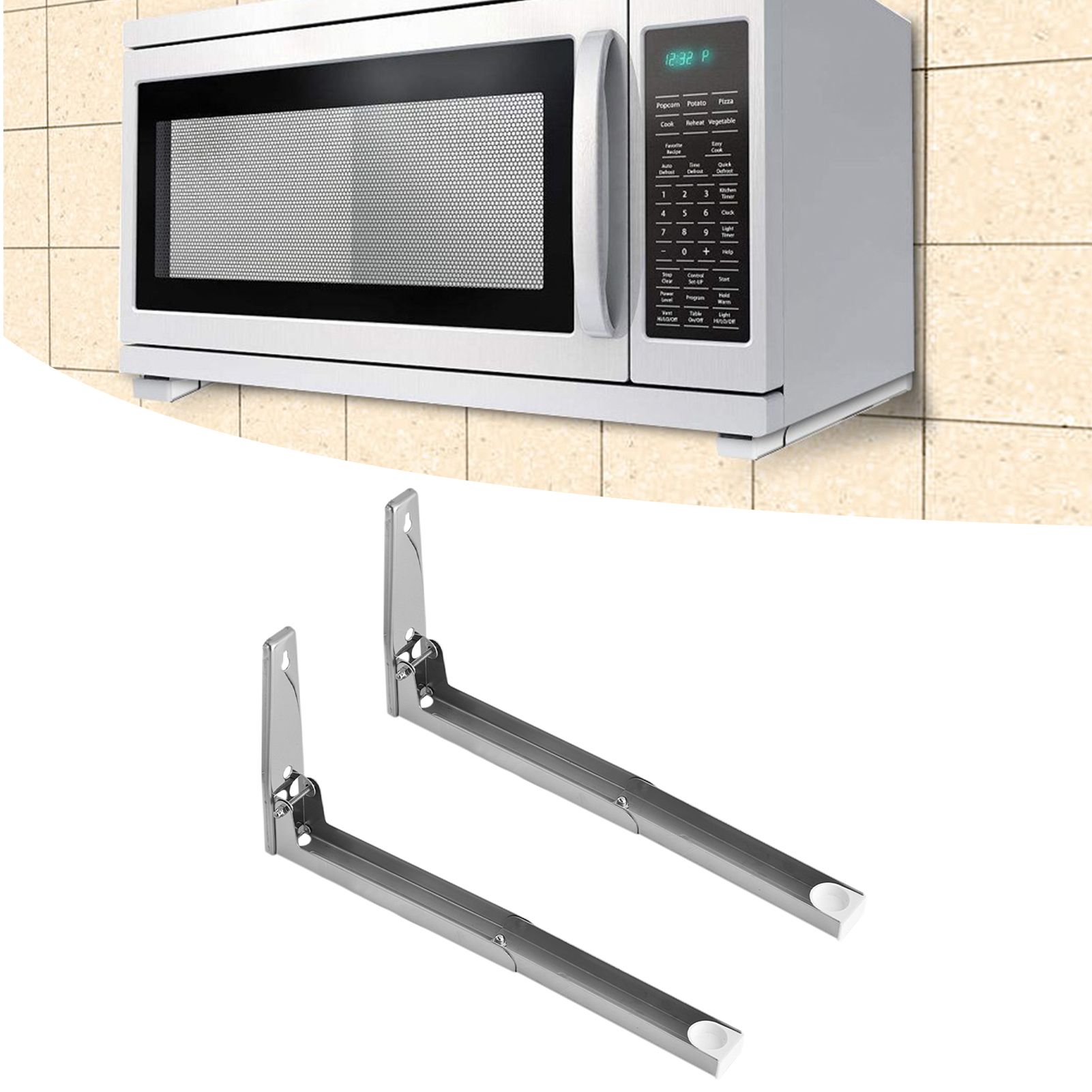 2x Kitchen Stainless Steel Microwave Oven Bracket Sturdy Foldable Stretch Wall view 11