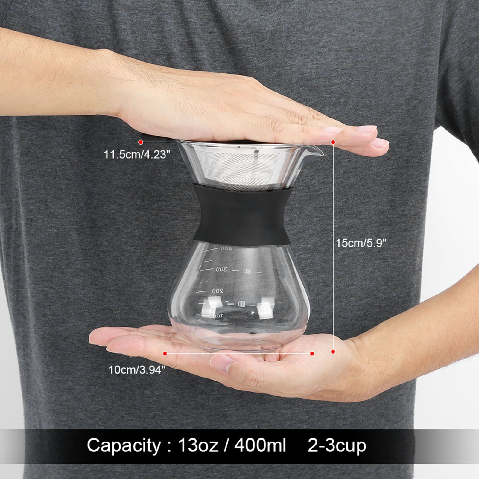 Manual Hand Drip Coffee Maker Glass Pot with Stainless Steel Filter view 10