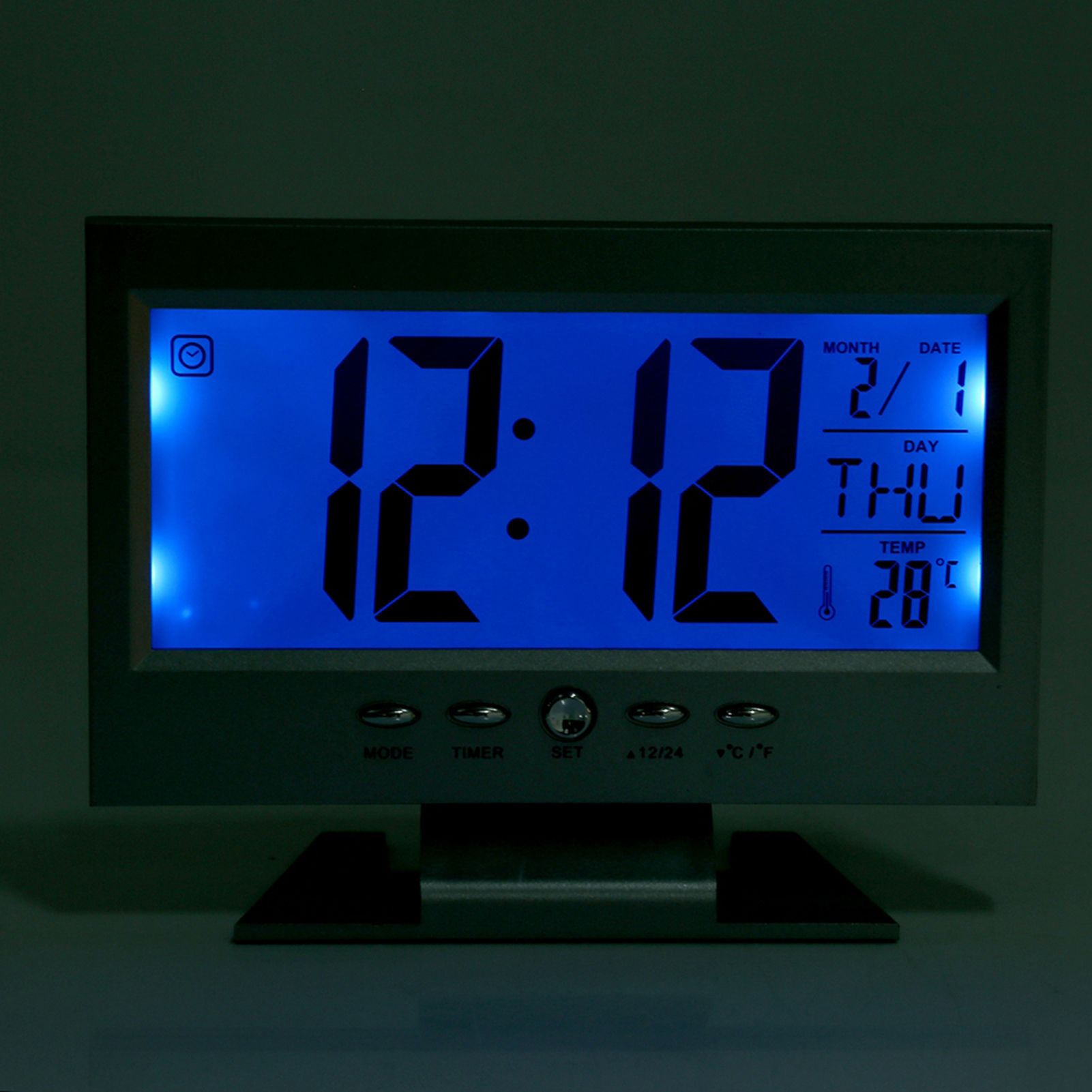 LCD Digital Sound Sensor Table Desk Alarm Clock with Calendar and Temp Display view 10