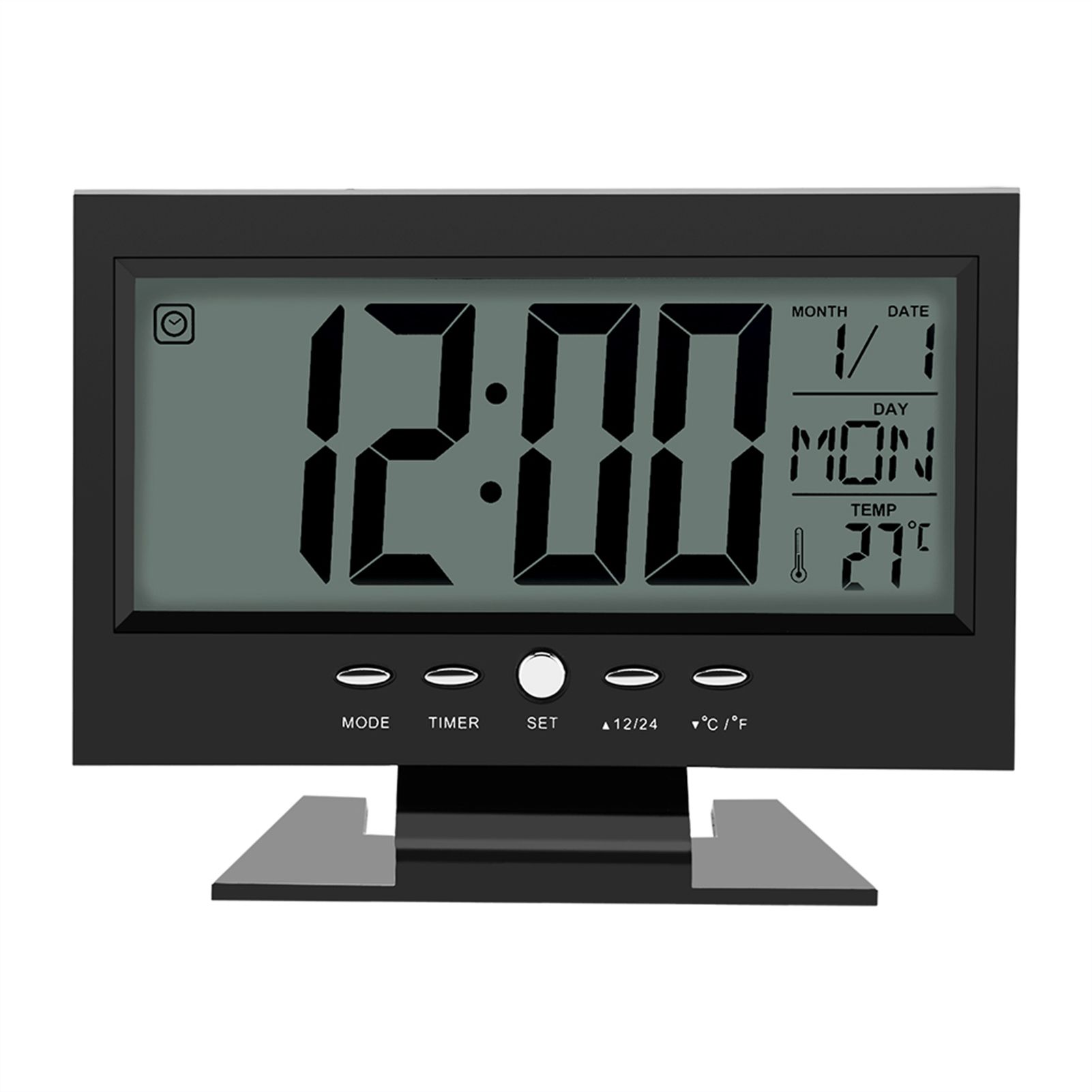 LCD Digital Sound Sensor Table Desk Alarm Clock with Calendar and Temp Display — image 1