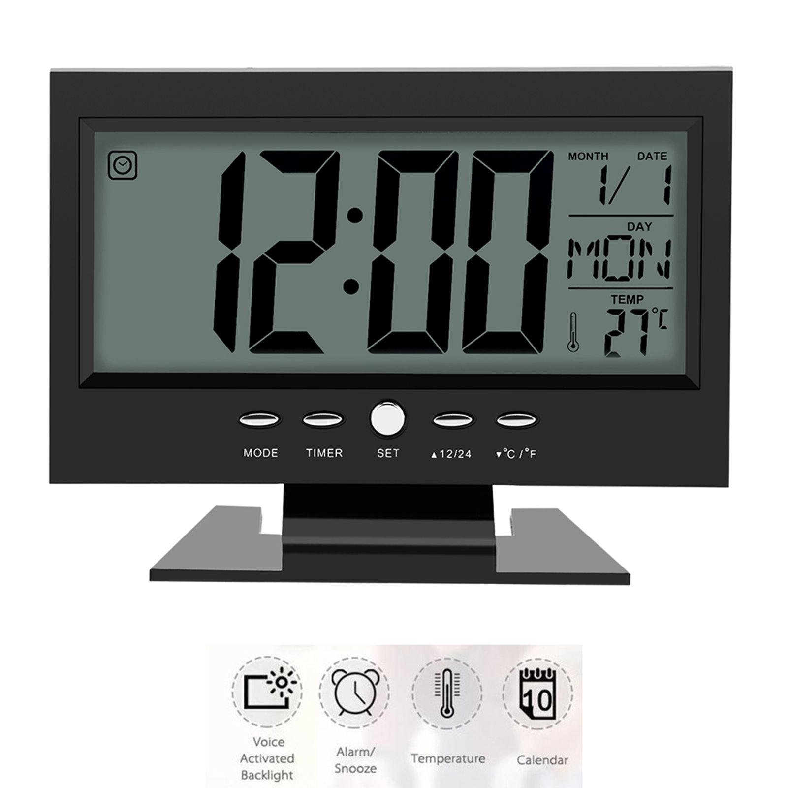 LCD Digital Sound Sensor Table Desk Alarm Clock with Calendar and Temp Display view 10