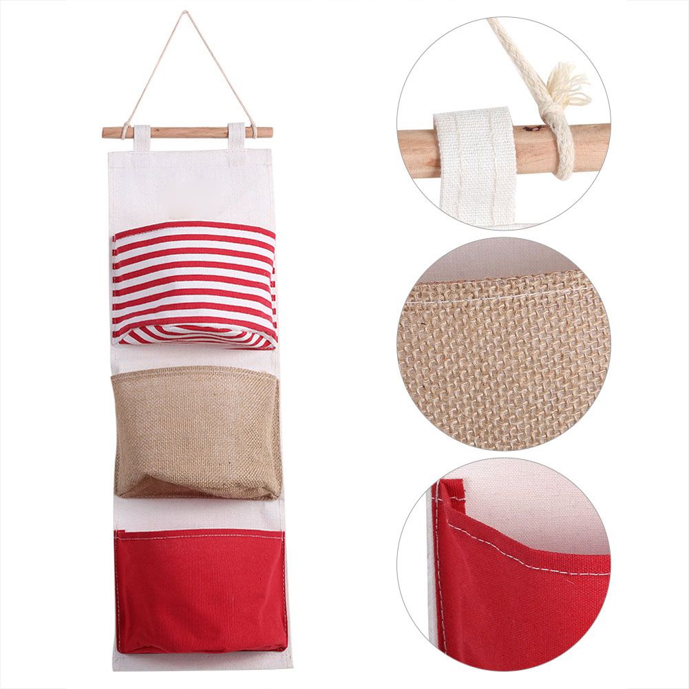 3Layer Linen Storage Bag Wardrobe Hanging Bag Wall Pouch Toys view 10