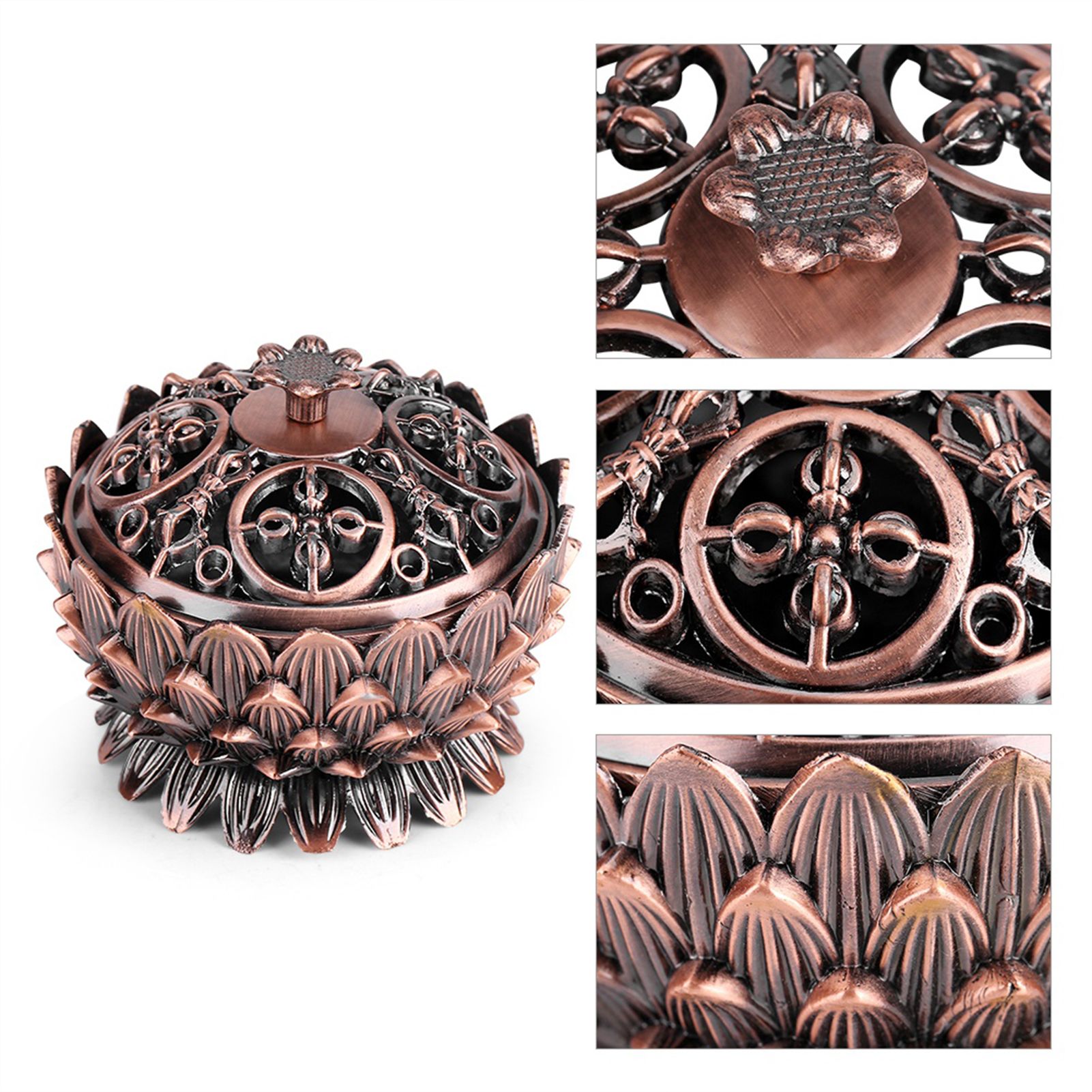 1Pc Vintage Lotus Shape Alloy Incense Burner Holder Tool Home Decoration Hot view 10