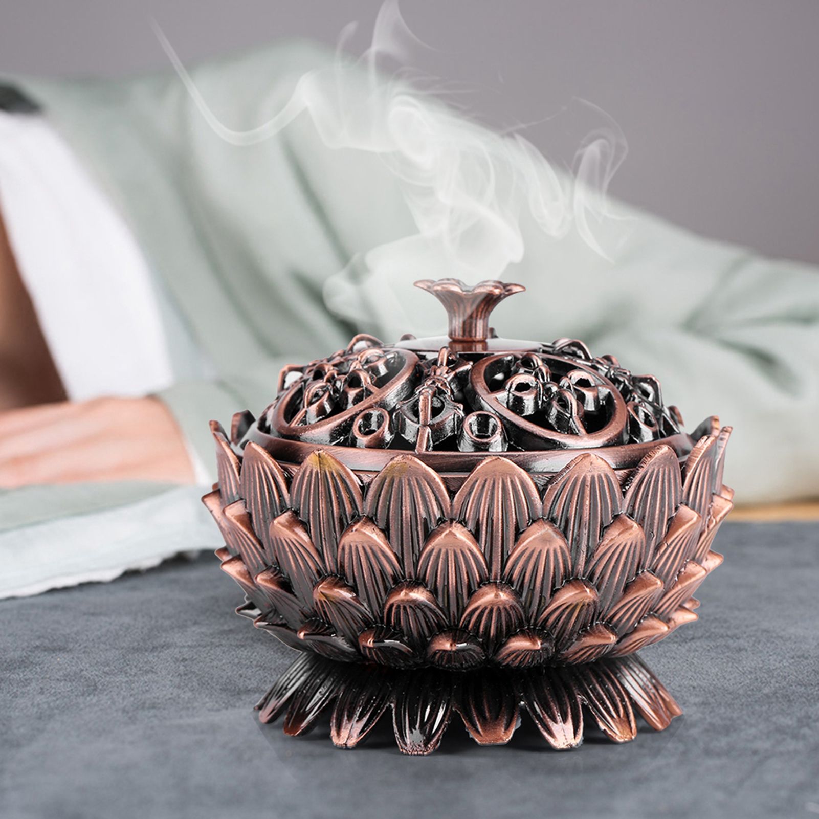 1Pc Vintage Lotus Shape Alloy Incense Burner Holder Tool Home Decoration Hot view 11
