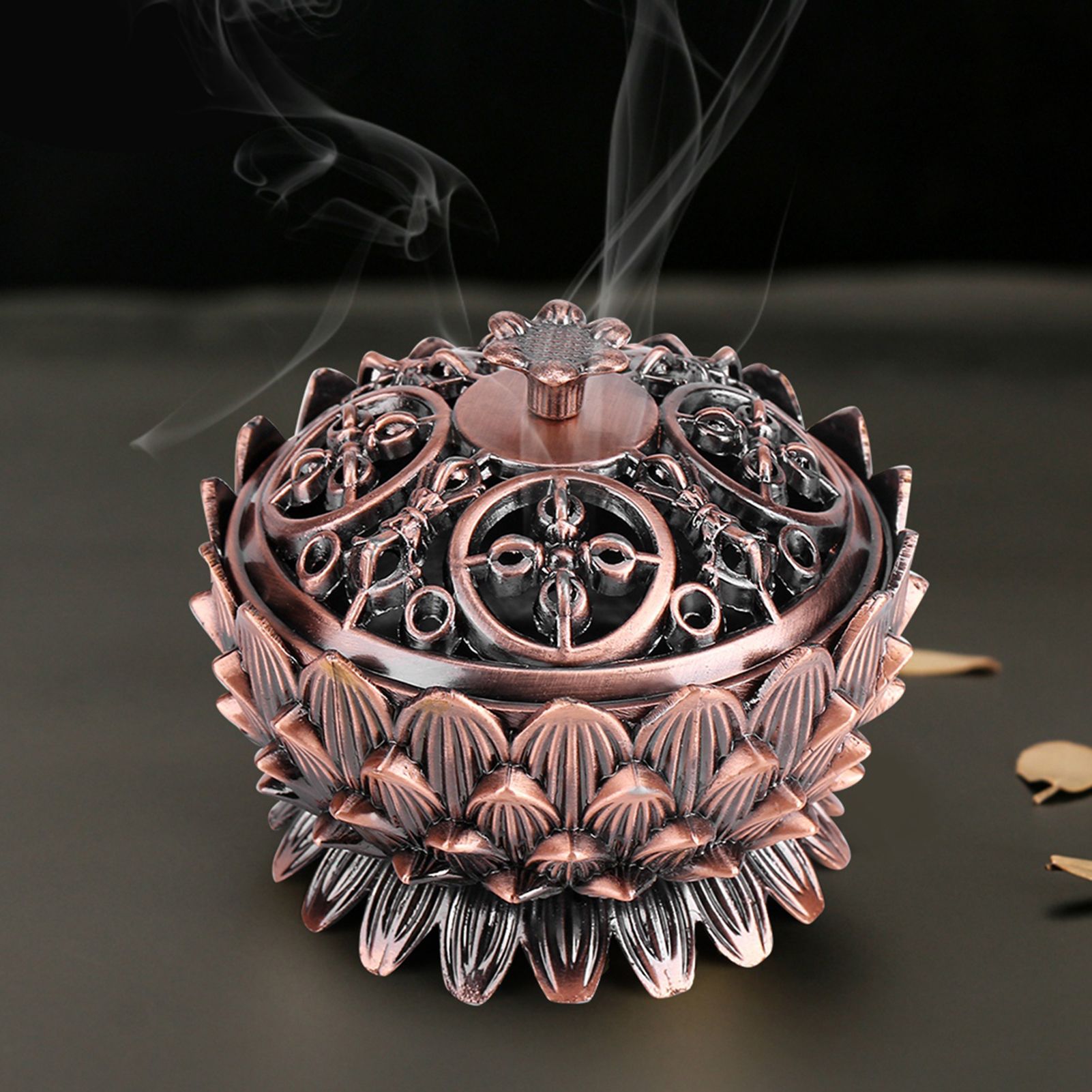 1Pc Vintage Lotus Shape Alloy Incense Burner Holder Tool Home Decoration Hot view 12