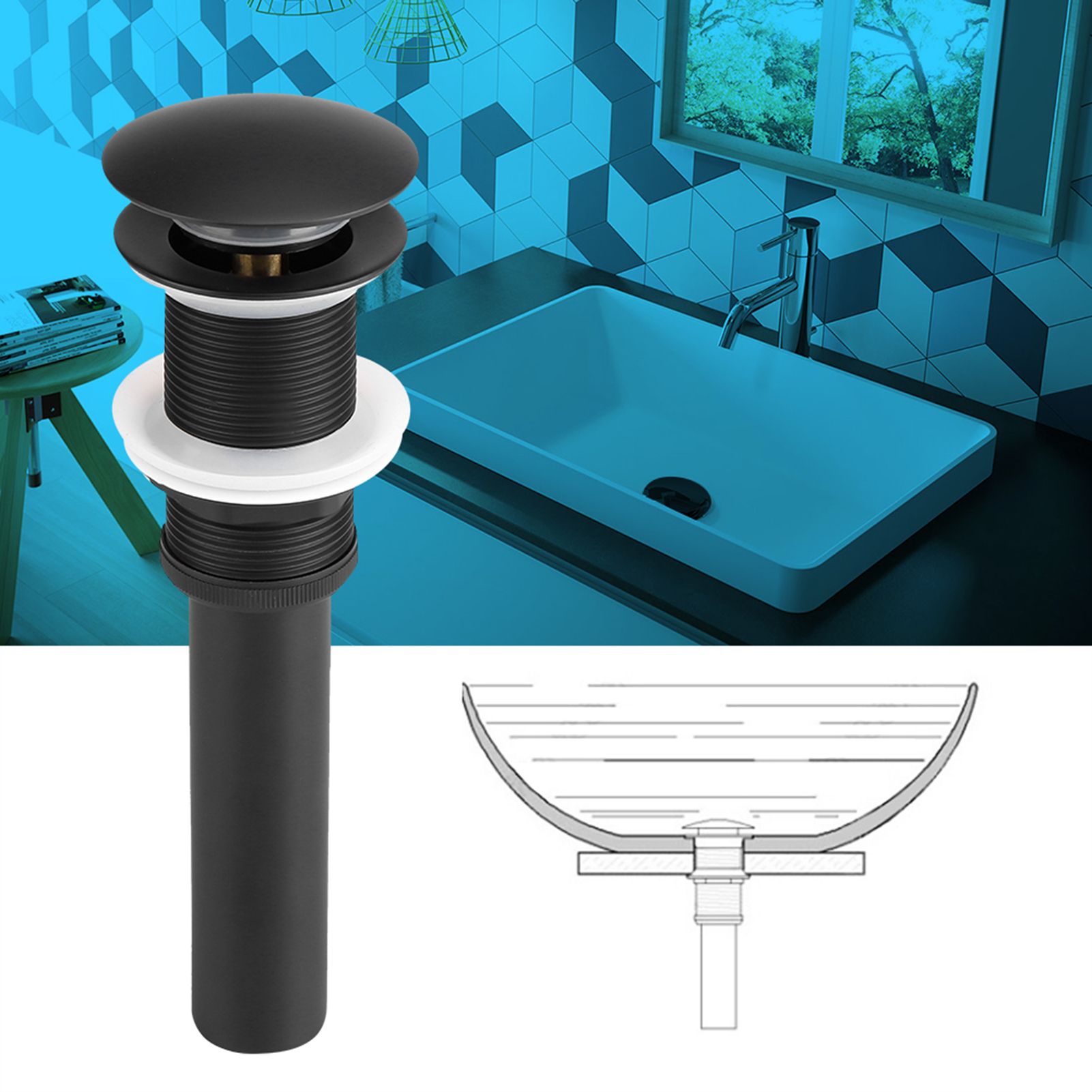 Kitchen Bathroom Basin Sink Solid Brass Popup Drain Stopper Black view 13