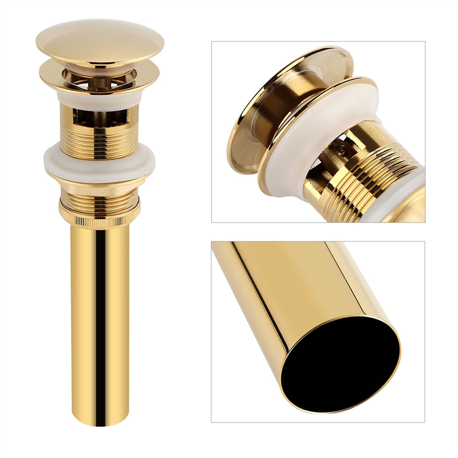 Kitchen Bathroom Basin Sink Solid Brass Pop Up Drain Stopper with Overflow view 11