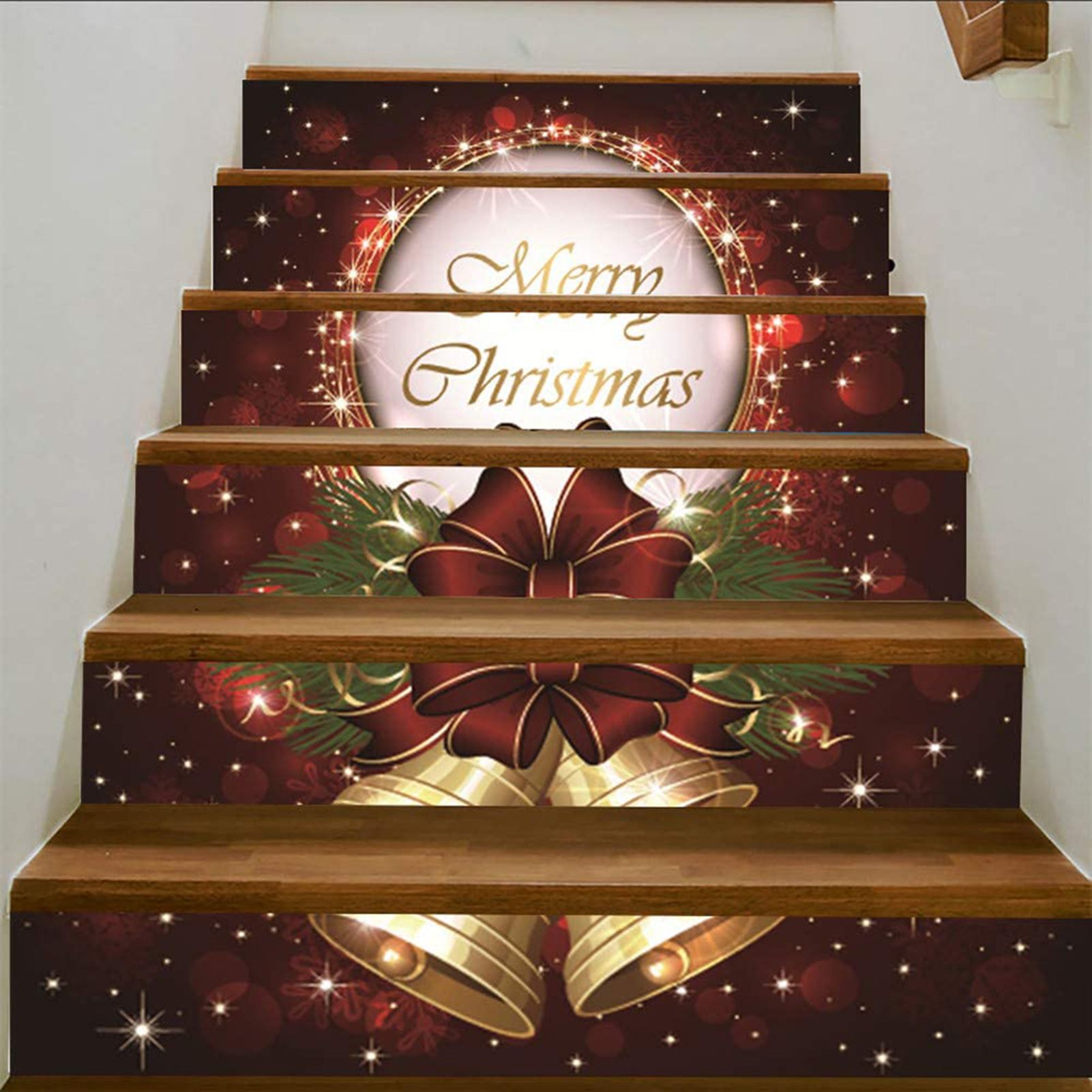 3D Christmas Decorative Stairs Decal Stairway Stickers Family Decor Waterproof view 3