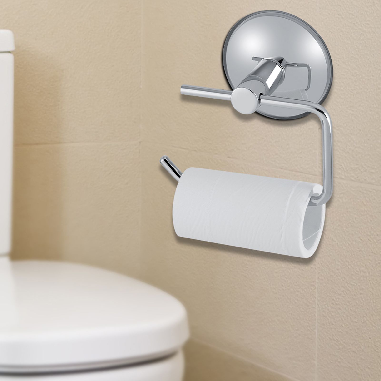 Stainless Steel Bathroom Toilet Suction Cup Paper Roll Holder Bar WallMounted Rack view 9