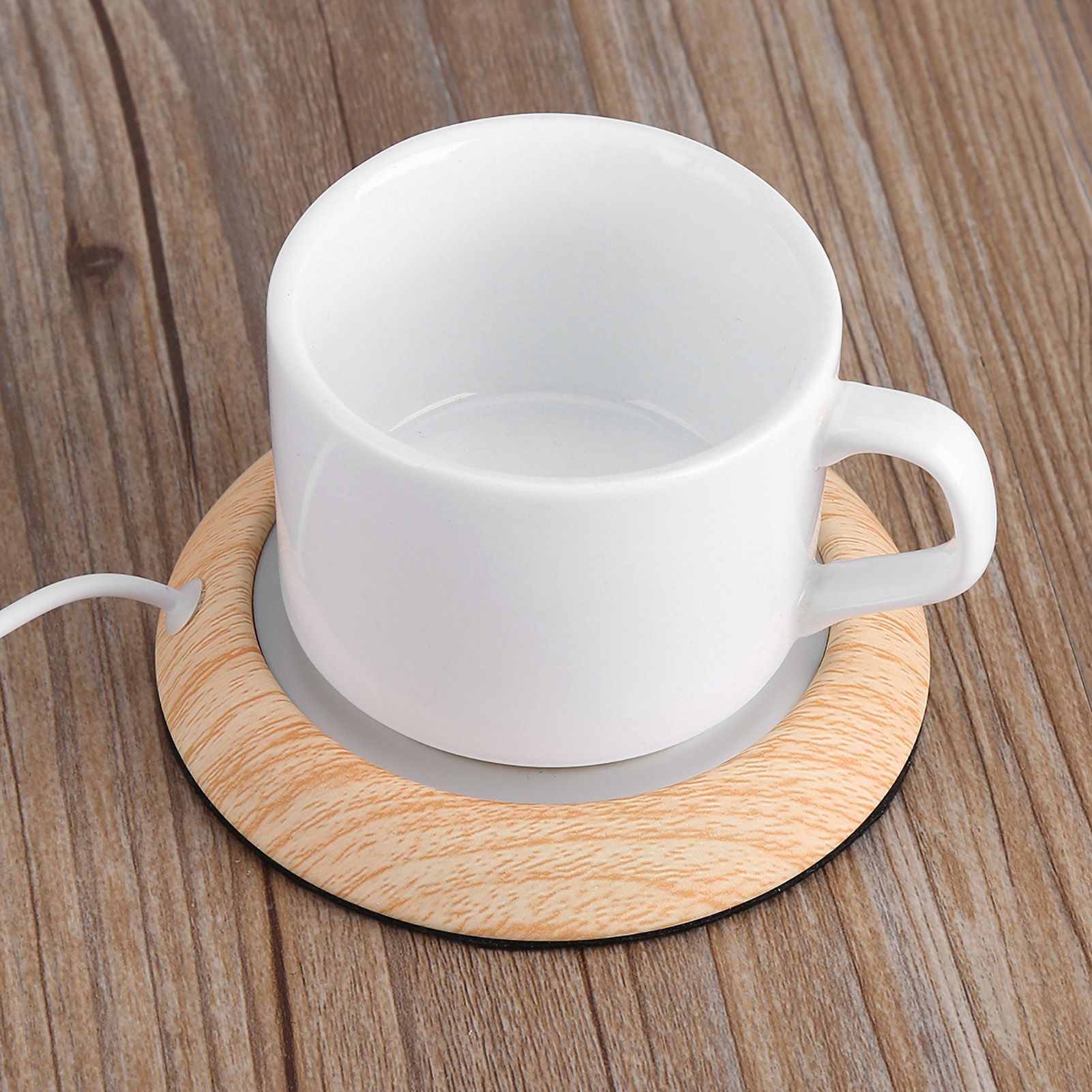 USB Wood Grain Cup Warmer Heat Beverage Mug Mat Coffee Heater Pad Bright Wood view 8