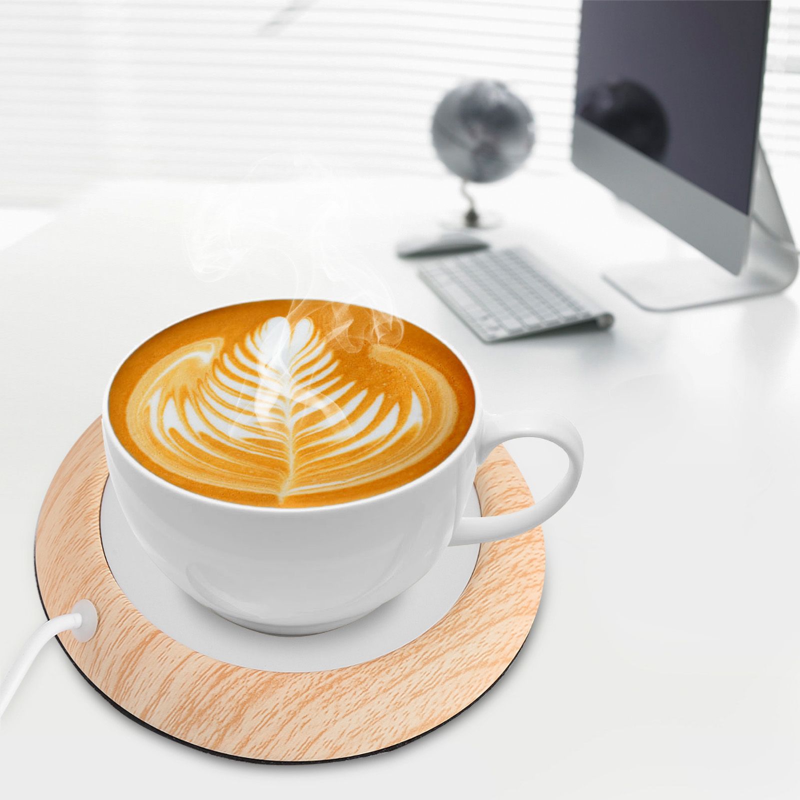 USB Wood Grain Cup Warmer Heat Beverage Mug Mat Coffee Heater Pad Bright Wood view 11