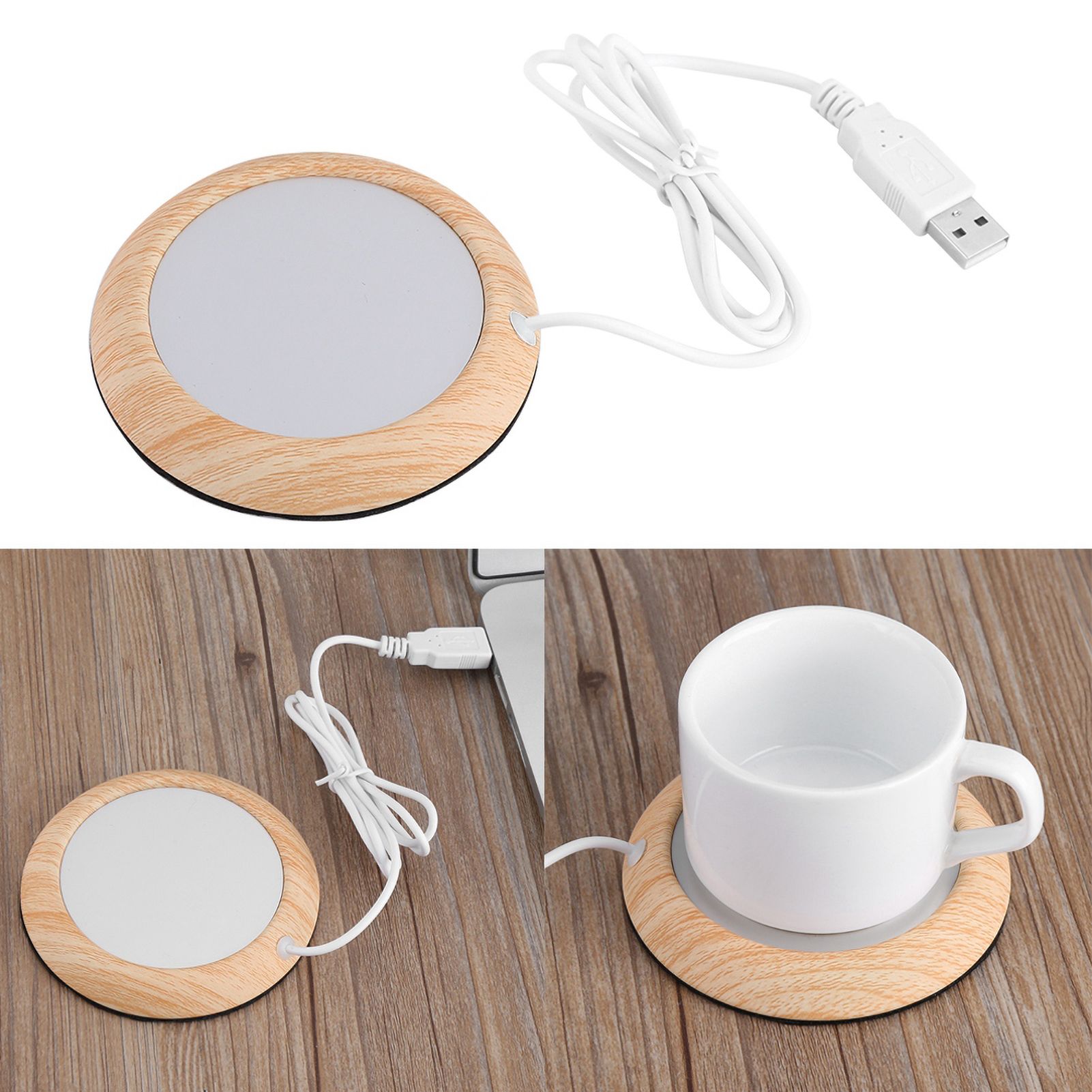 USB Wood Grain Cup Warmer Heat Beverage Mug Mat Coffee Heater Pad Bright Wood view 13
