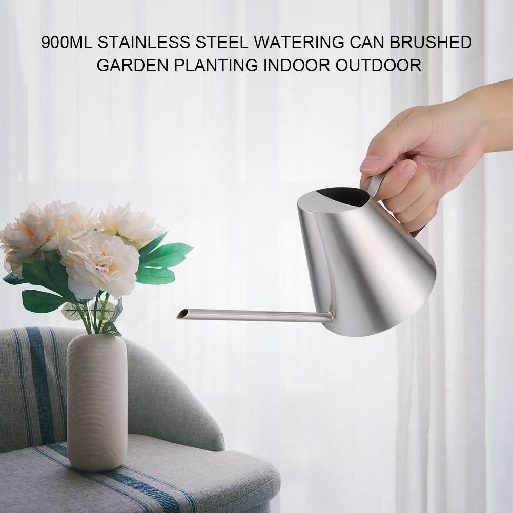 900ml Stainless Steel Watering Can Brushed Garden Planting Indoor Outdoor view 2