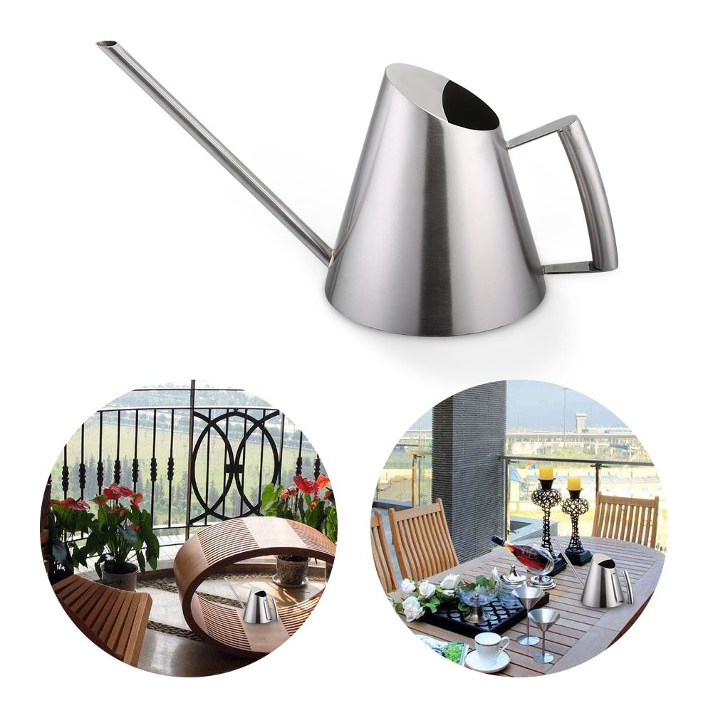 900ml Stainless Steel Watering Can Brushed Garden Planting Indoor Outdoor view 3