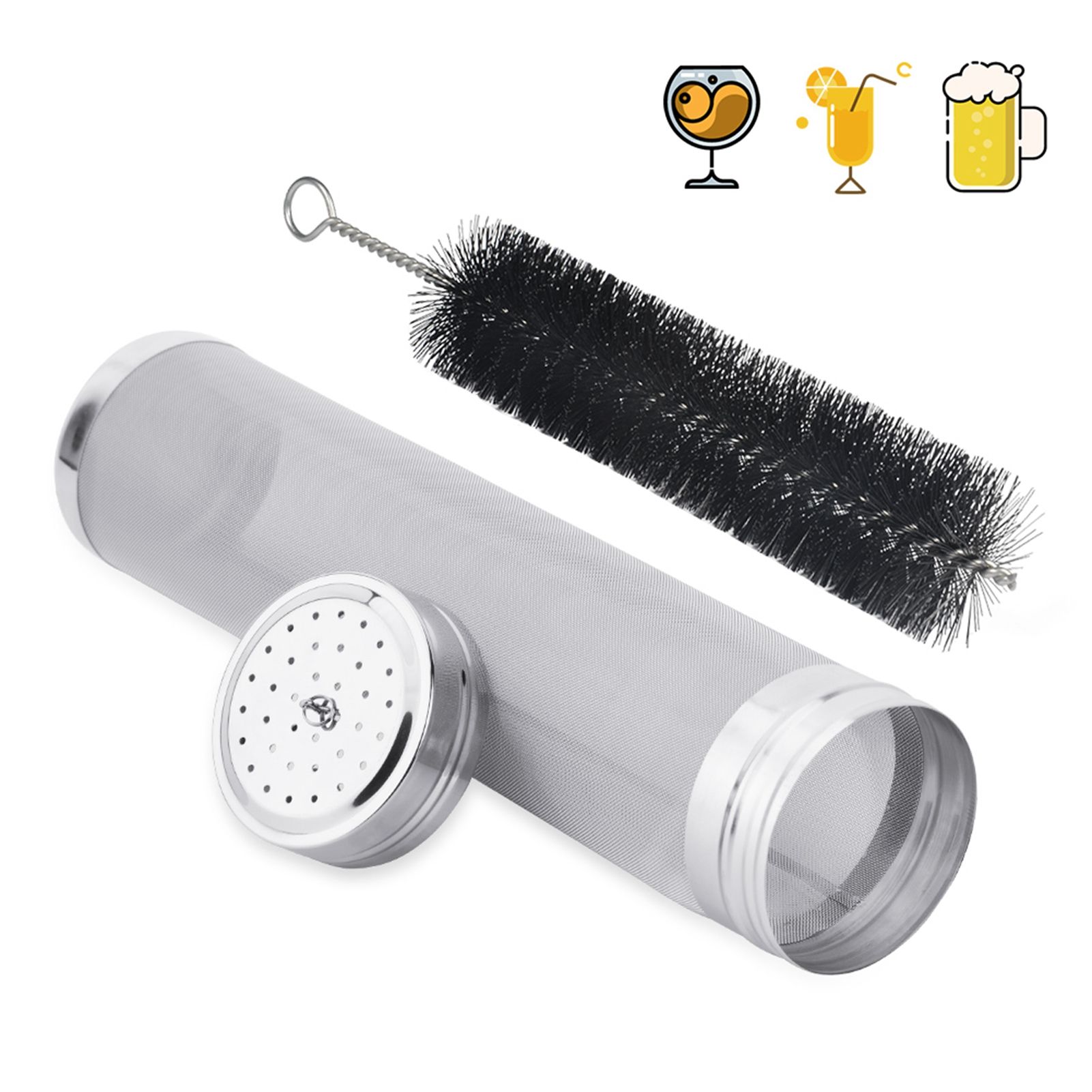 304 Stainless Steel Beer Brewing Mesh Filter With Cleaning Brush Juice Wine