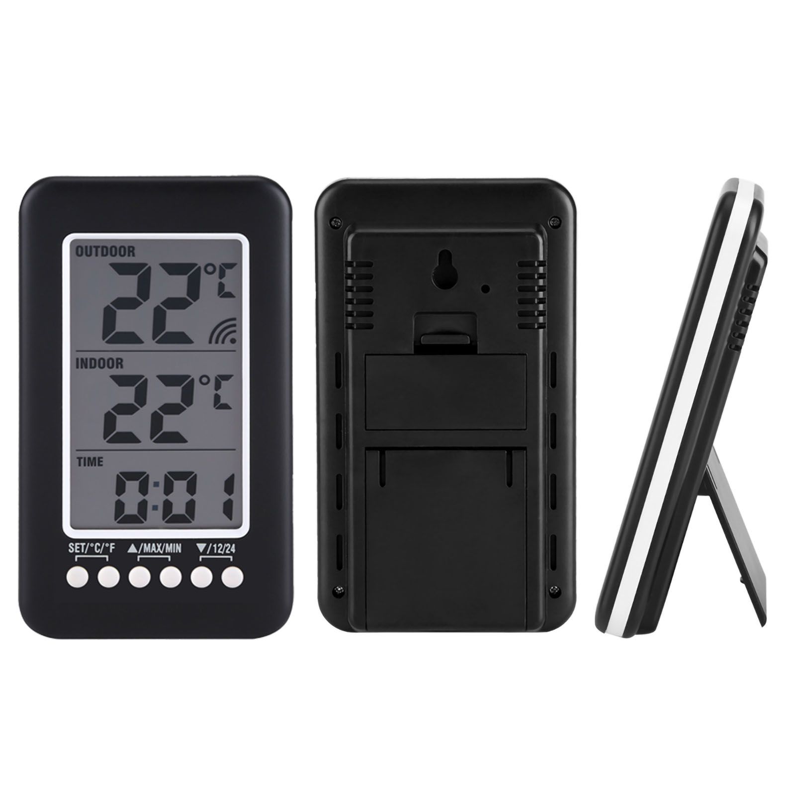 LCD Digital Indoor Outdoor Thermometer Clock Temperature Meter Wireless view 7