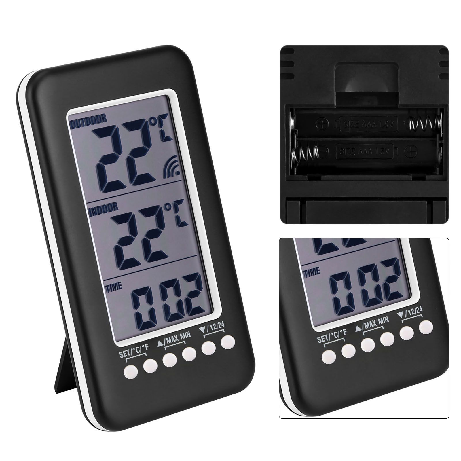LCD Digital Indoor Outdoor Thermometer Clock Temperature Meter Wireless view 8