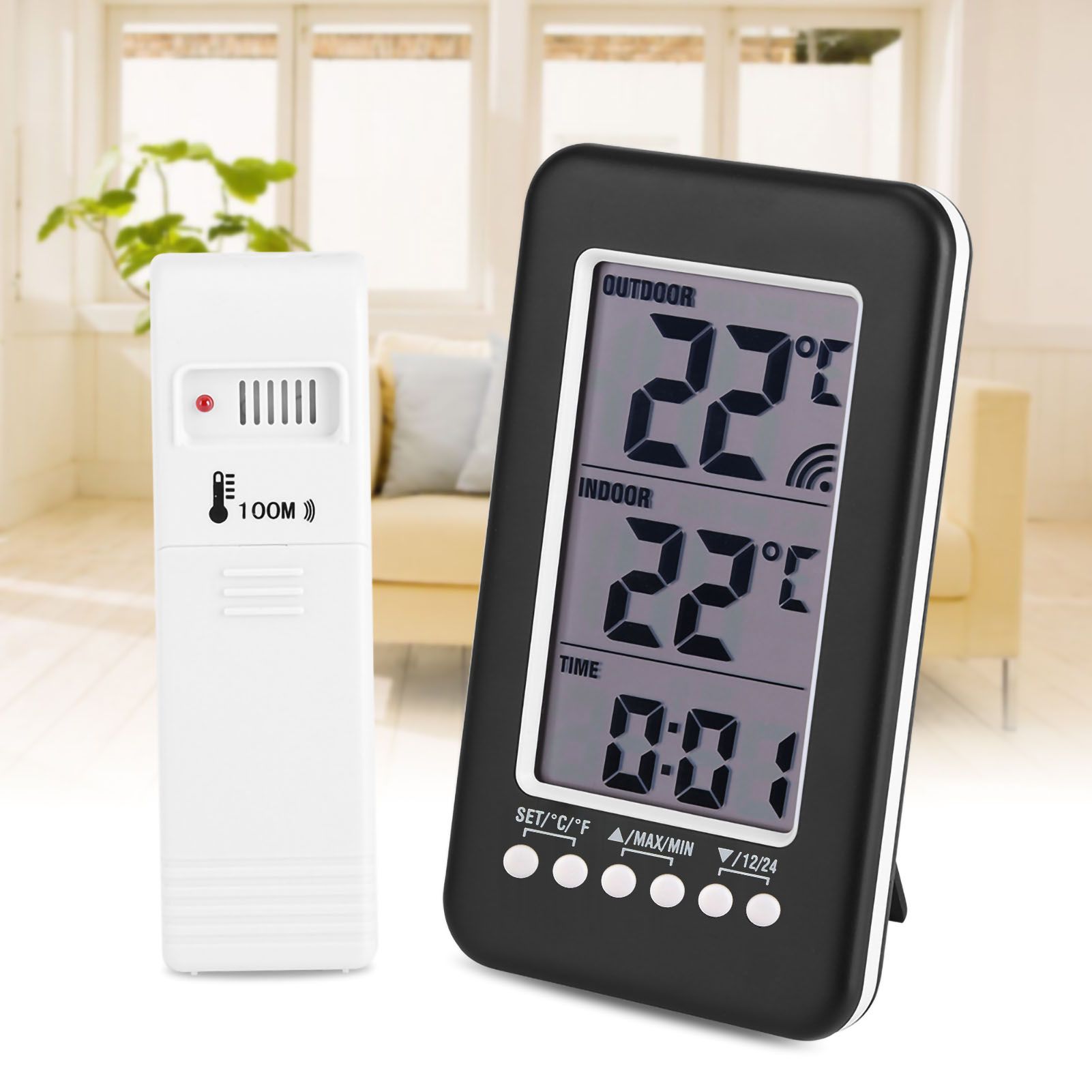 LCD Digital Indoor Outdoor Thermometer Clock Temperature Meter Wireless view 11