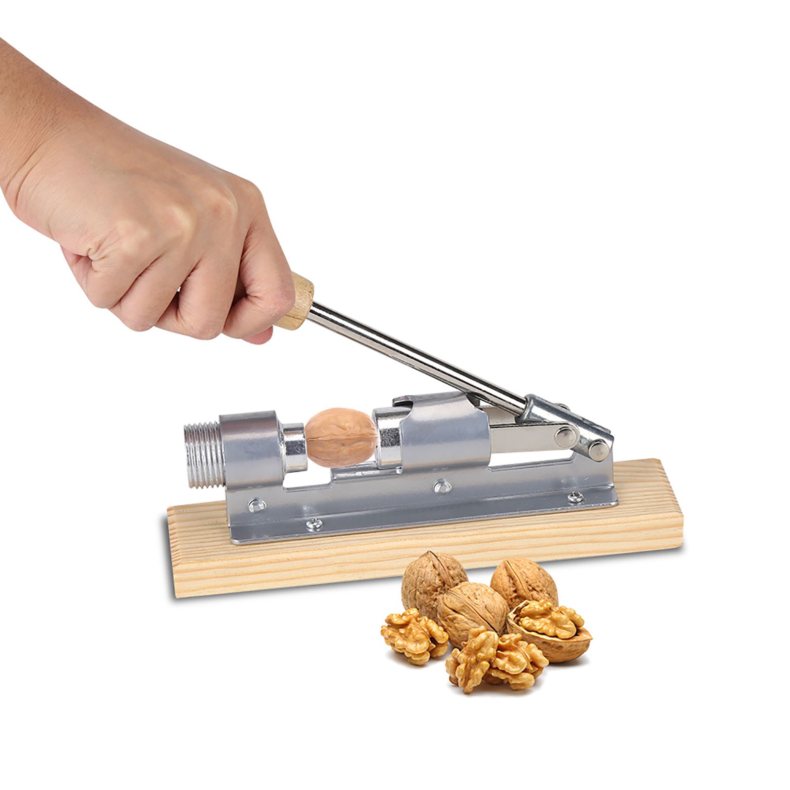 Mechanical Walnut Cracker Nut Opener Kitchen Tools Desktop Wood Base Handle view 12