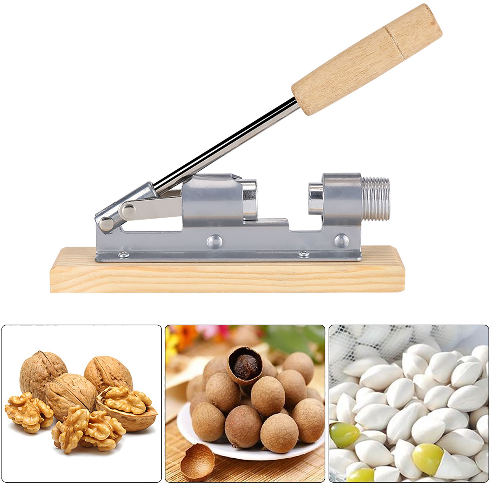 Mechanical Walnut Cracker Nut Opener Kitchen Tools Desktop Wood Base Handle view 15