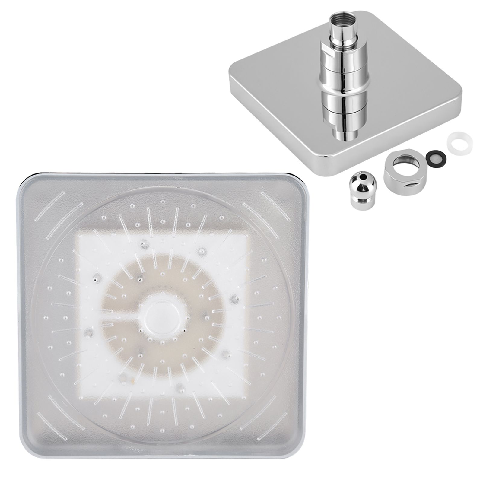 6 Inch Square Rain Shower Head LED Light 3 Color Changing Bathroom Sprinkler view 12