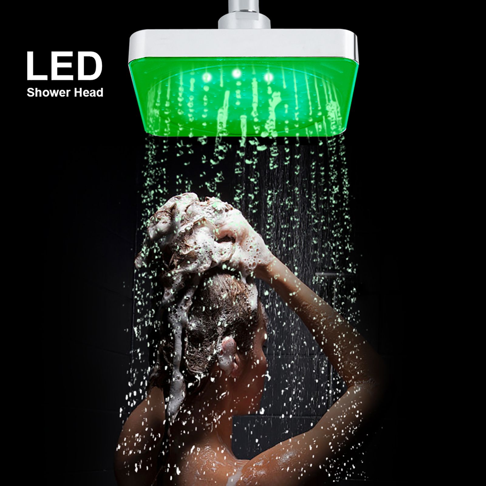 6 Inch Square Rain Shower Head LED Light 3 Color Changing Bathroom Sprinkler view 13