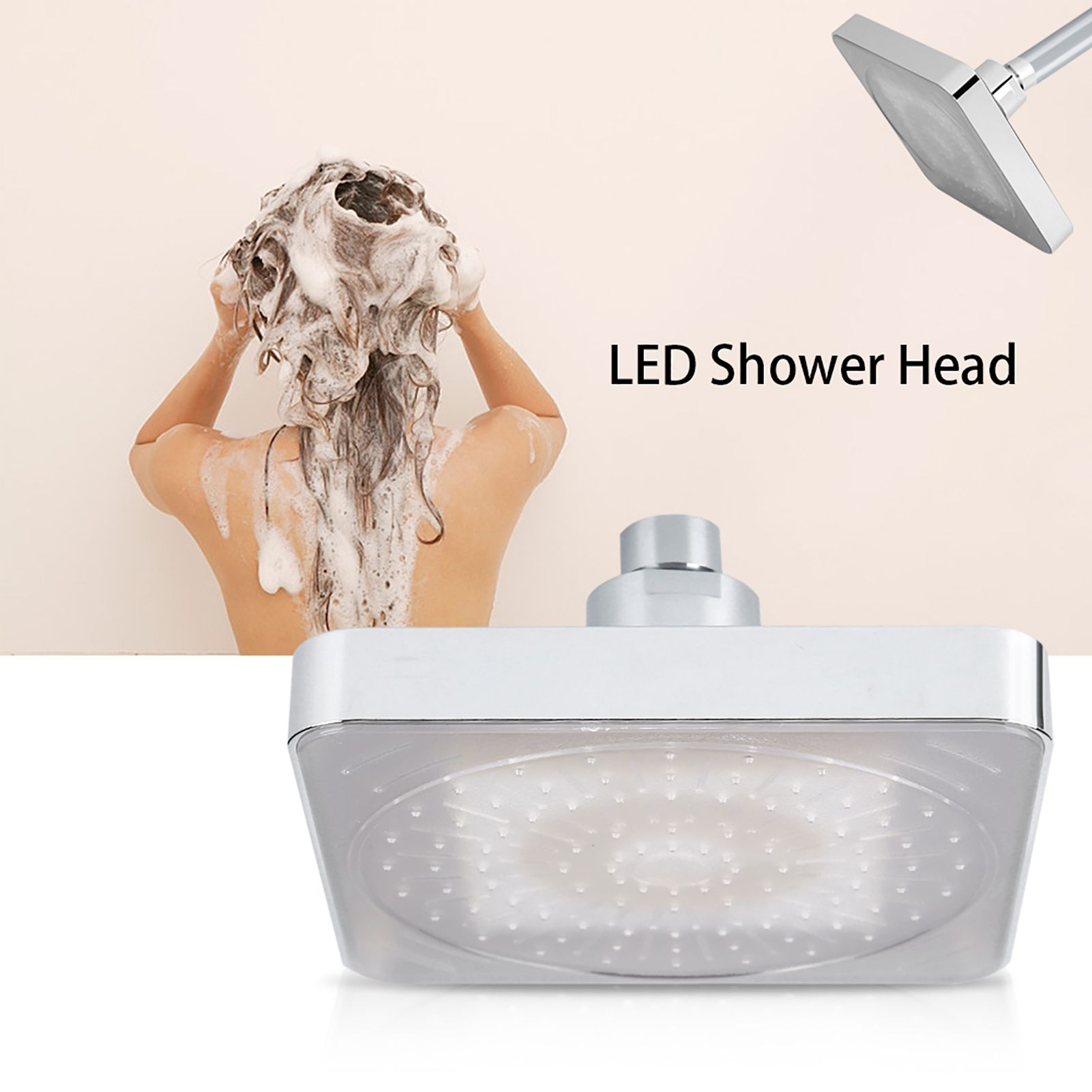 6 Inch Square Rain Shower Head LED Light 3 Color Changing Bathroom Sprinkler view 14