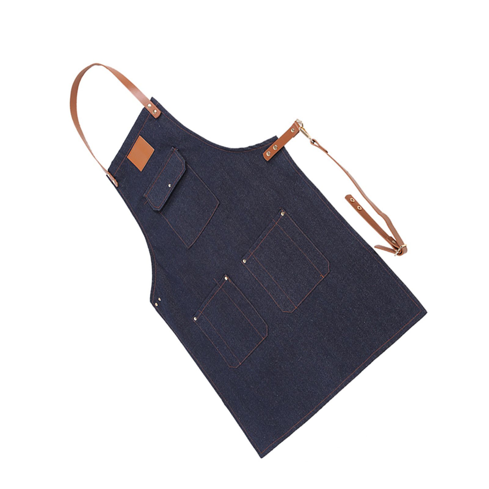 Denim Bib Apron Leather Strap Baker Bartender BBQ Chef Work Cook Uniform view 8