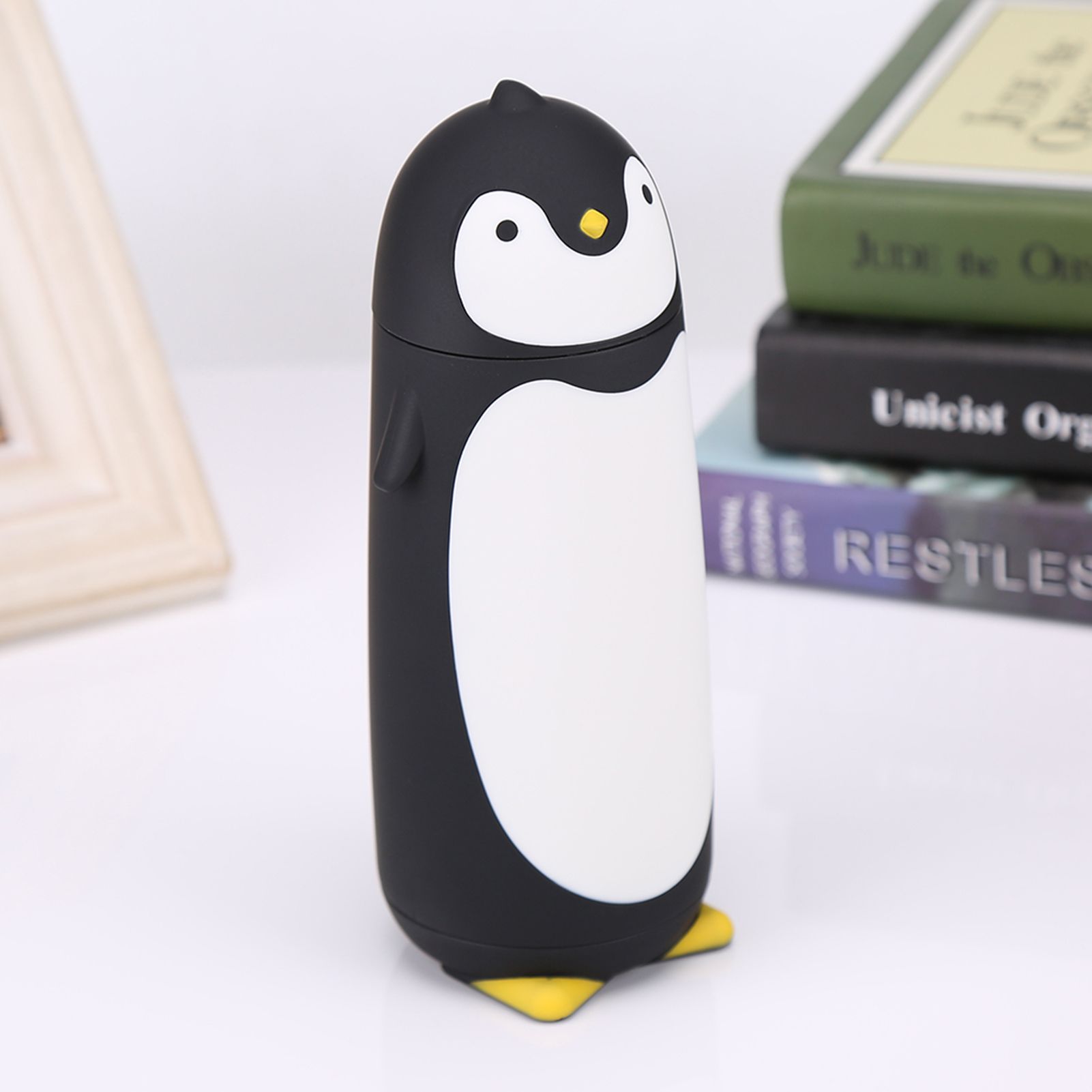 300ML Portable Cute Penguin Glass Water Bottle Double Layer Mug Travel Cup Black view 5