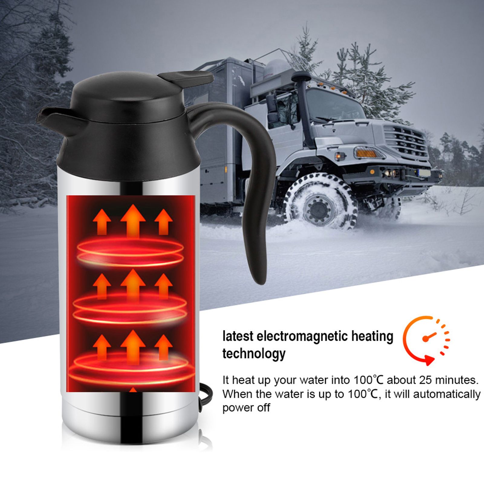 12V 750ml Stainless Steel Electric Car Kettle Heating Cup Coffee Mug Travel view 14