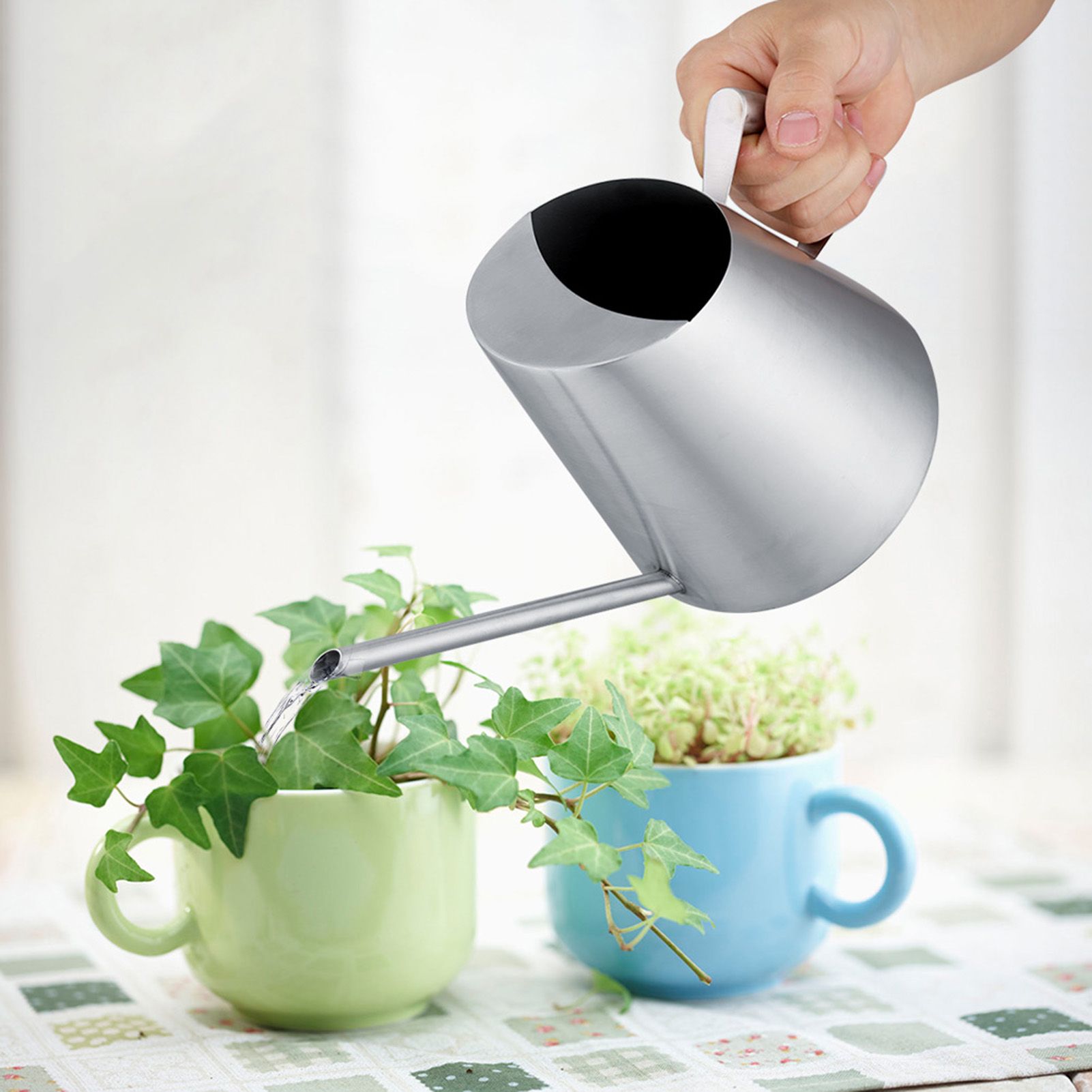 1500ml Stainless Steel Watering Can Brushed Garden Planting Indoor Outdoor view 6