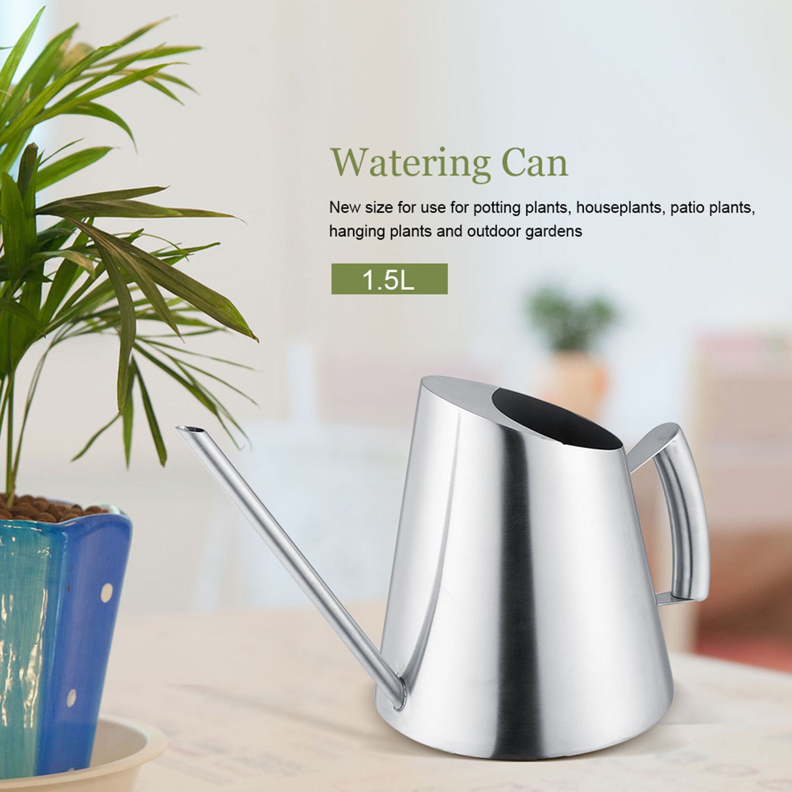 1500ml Stainless Steel Watering Can Brushed Garden Planting Indoor Outdoor view 7