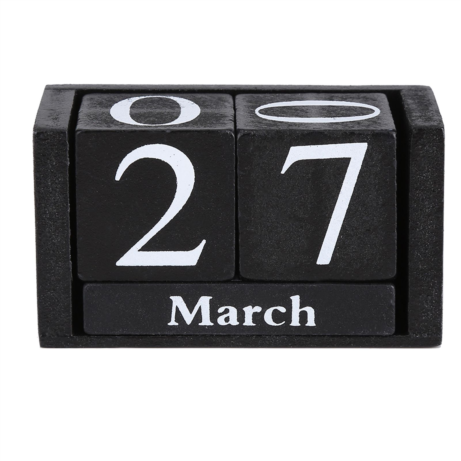 Vintage Wooden Calendar Desktop Wood Block Month Date Display Home Office