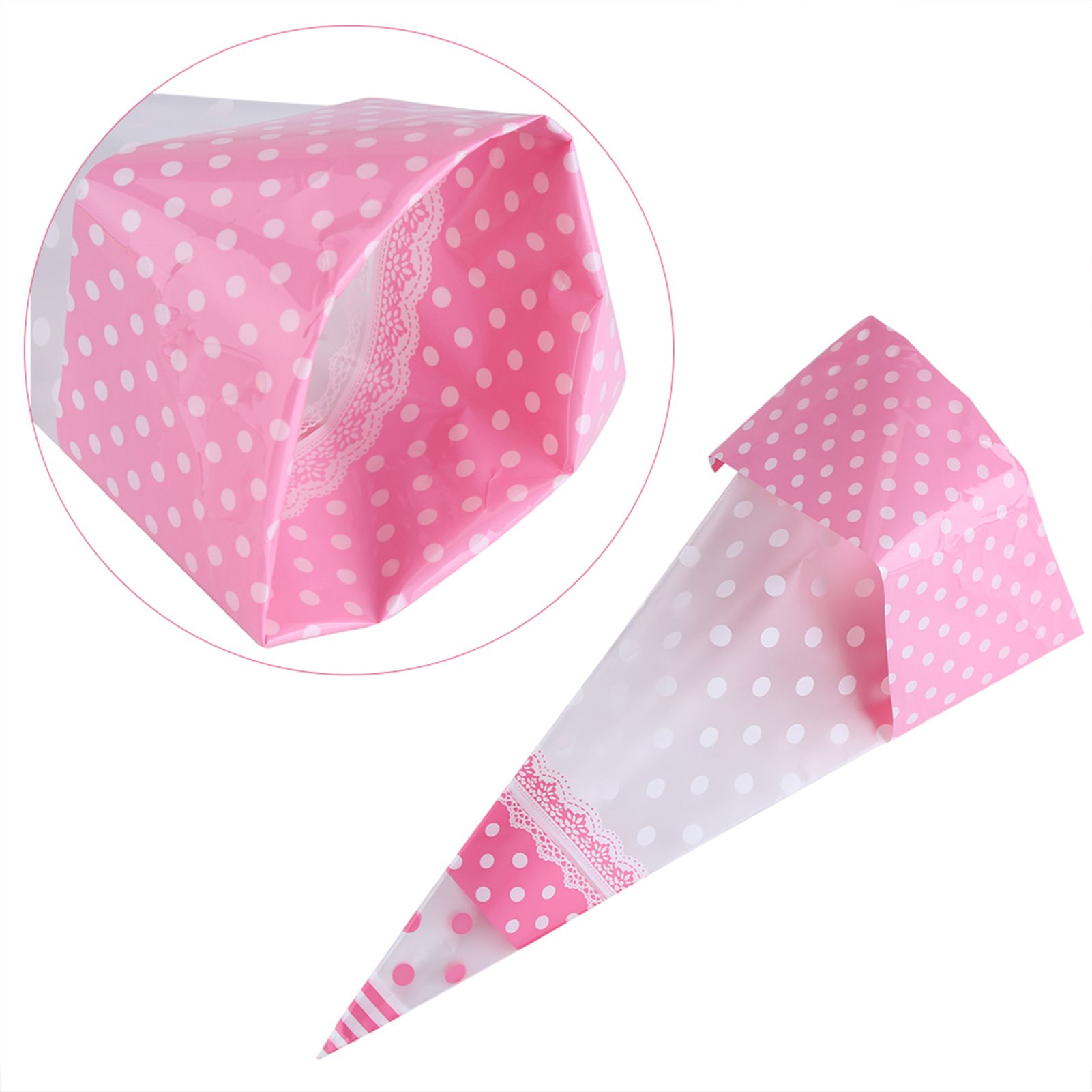 50 Piece Clear Cone Shaped Treat Popcorn Bags Treat Bags Cellophane Candy Bags view 8