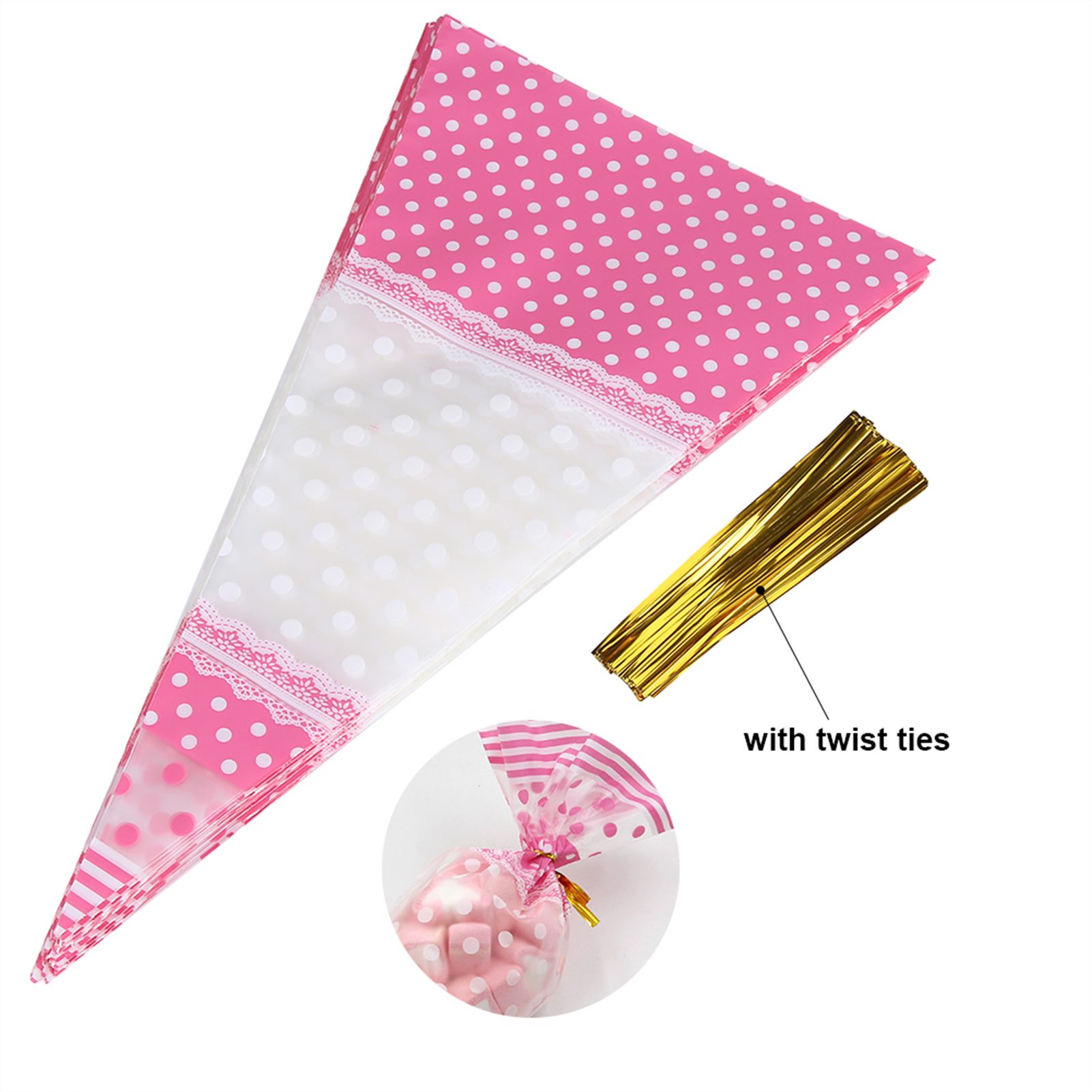 50 Piece Clear Cone Shaped Treat Popcorn Bags Treat Bags Cellophane Candy Bags view 9