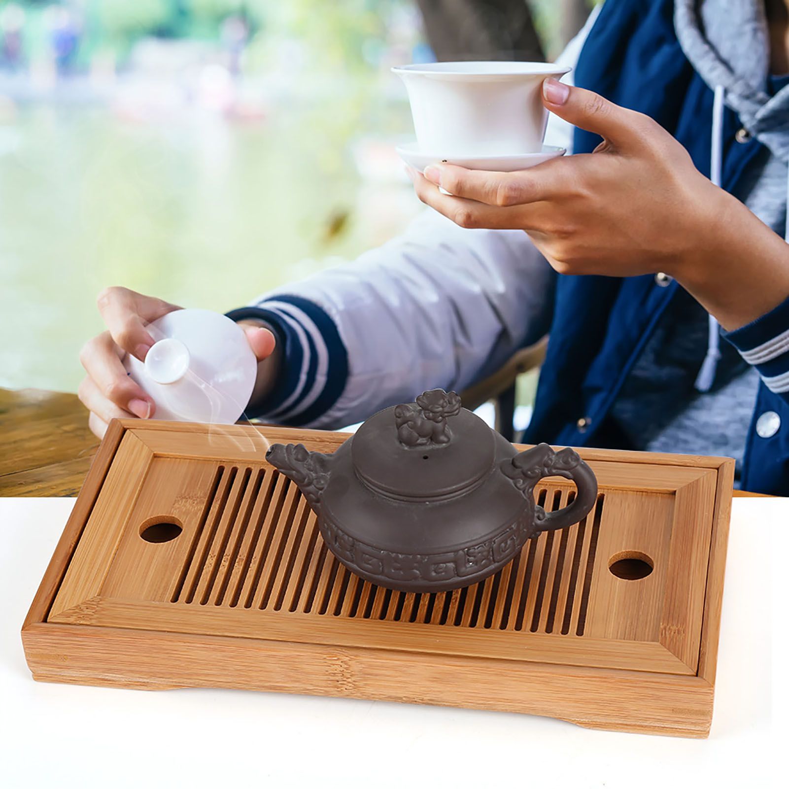 Bamboo Tea Tray Chinese Gongfu Tea Mini Serving Table for Teahouse Home Office view 12