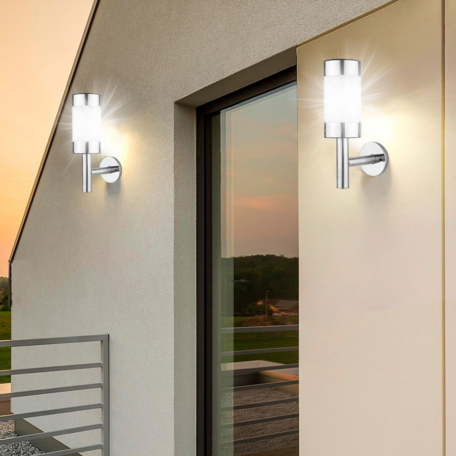 2Pcs Stainless Steel LED Solar Power Wall Mount Light Outdoor Garden Yard view 2
