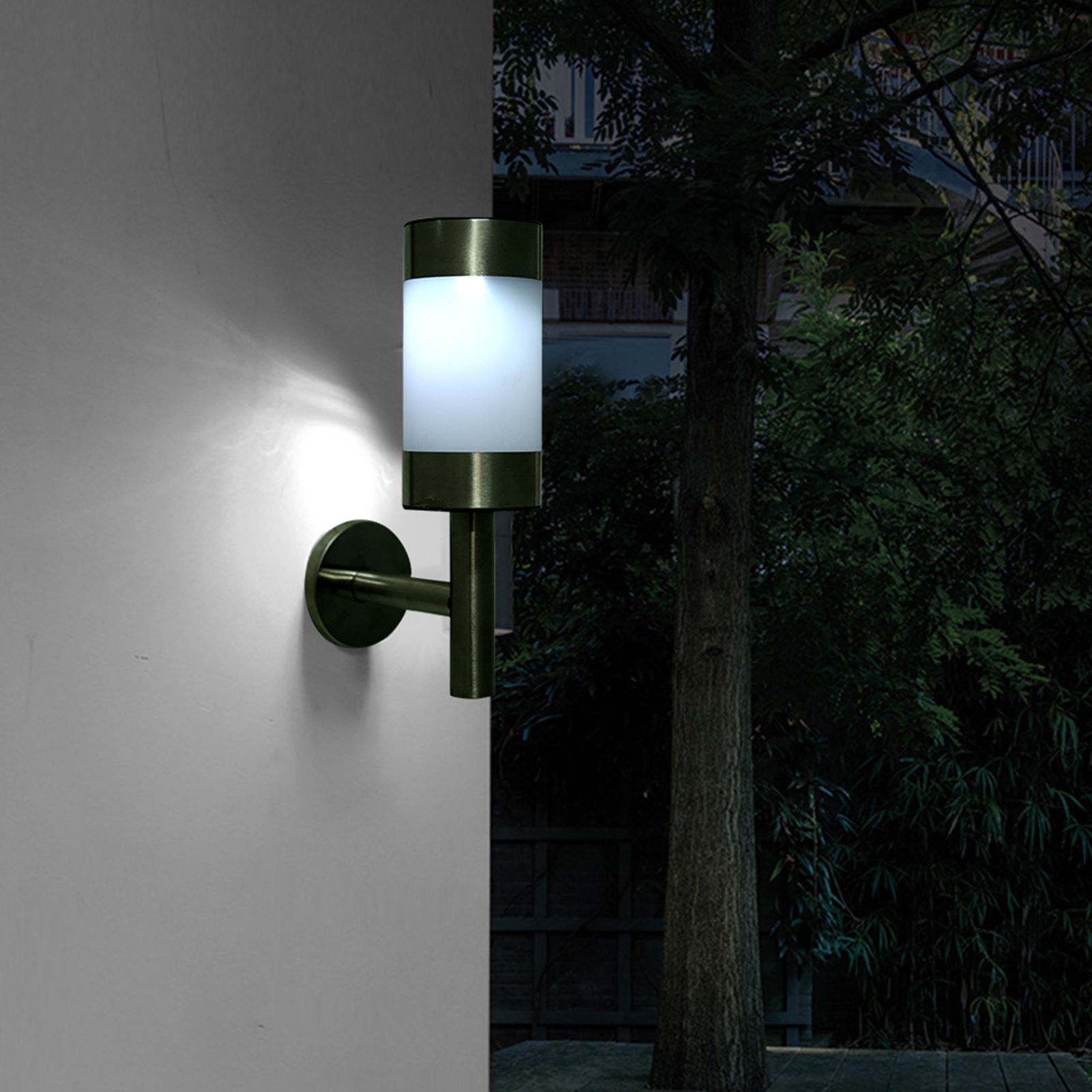 2Pcs Stainless Steel LED Solar Power Wall Mount Light Outdoor Garden Yard view 3