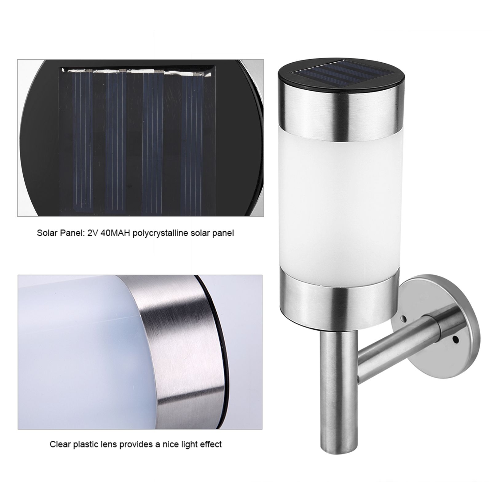 2Pcs Stainless Steel LED Solar Power Wall Mount Light Outdoor Garden Yard view 4
