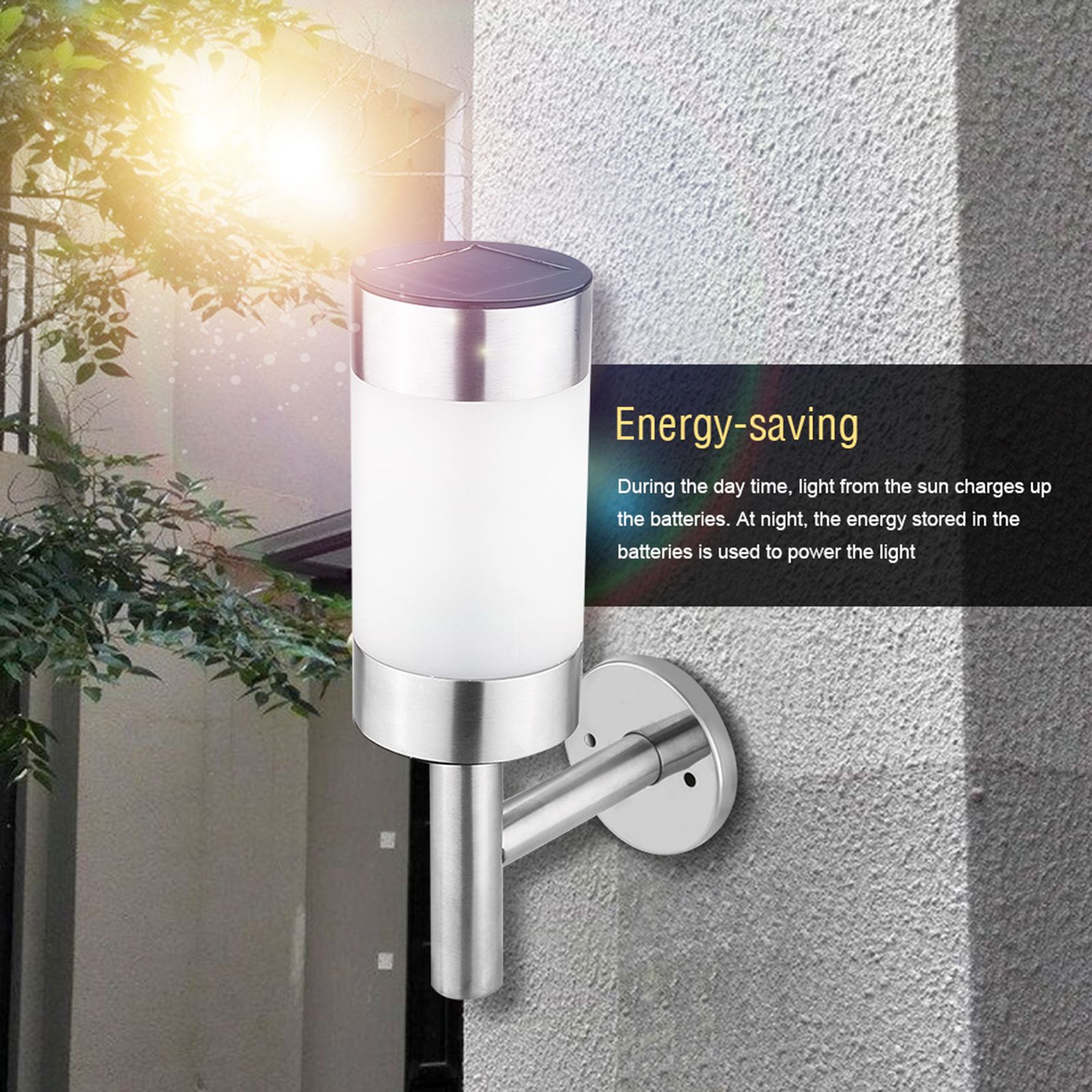 2Pcs Stainless Steel LED Solar Power Wall Mount Light Outdoor Garden Yard view 6