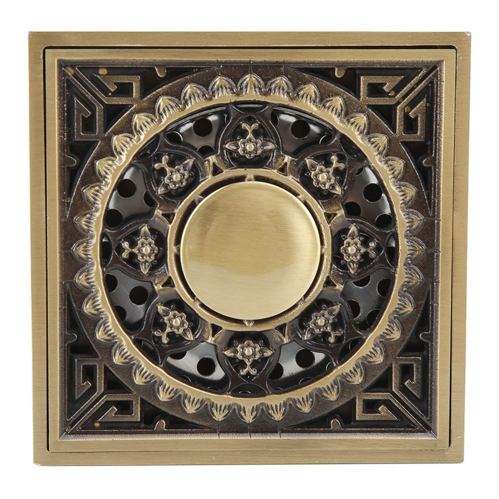 10 x 10 cm Solid Brass Gold Shower Drain Floor Drain Waste Drainer Bathroom view 2