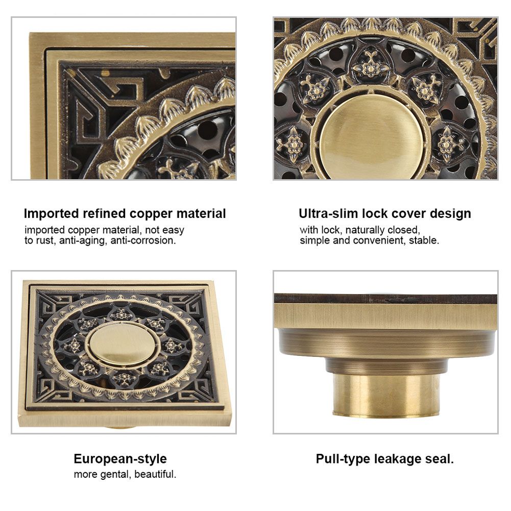 10 x 10 cm Solid Brass Gold Shower Drain Floor Drain Waste Drainer Bathroom view 7