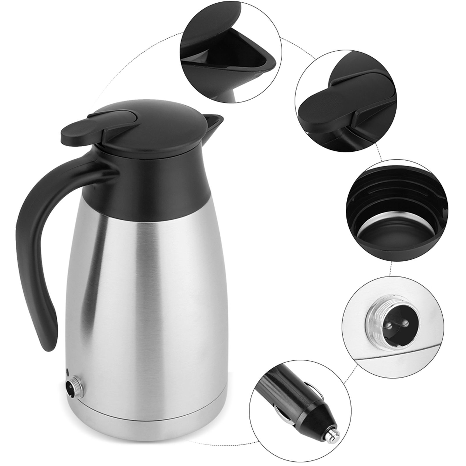 12V 1000ml Stainless Steel Car Automobile Electric Heating Kettle Portable view 7
