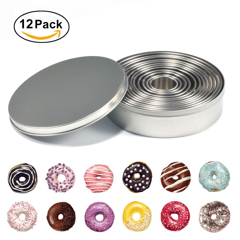 12 Pcs Stainless steel Round Cookie Biscuit Cutter Baking Metal Ring Molds for