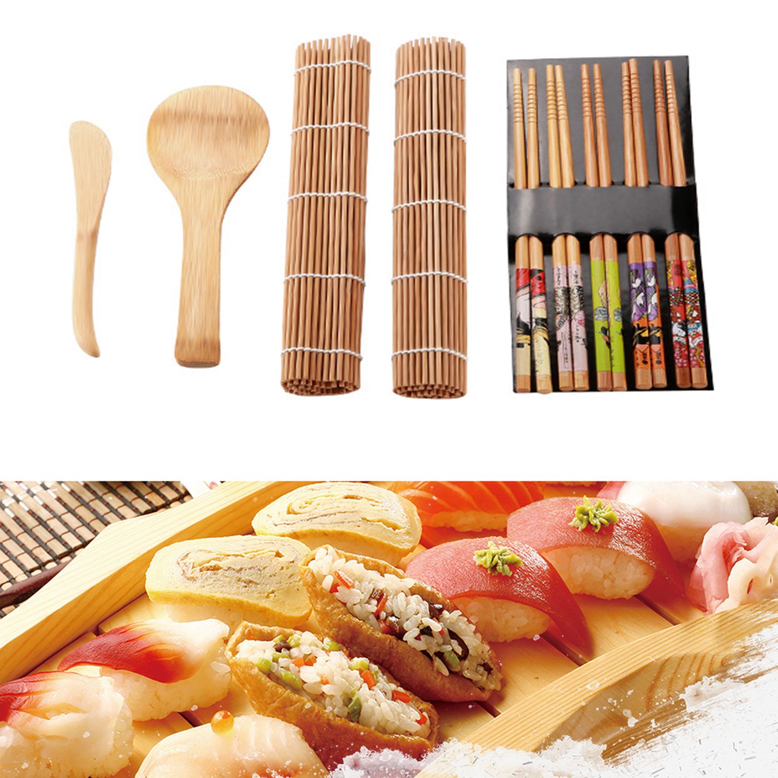 13Pcs/set Bamboo Sushi Making Kit Family Office Party Homemade Sushi Gadget view 2