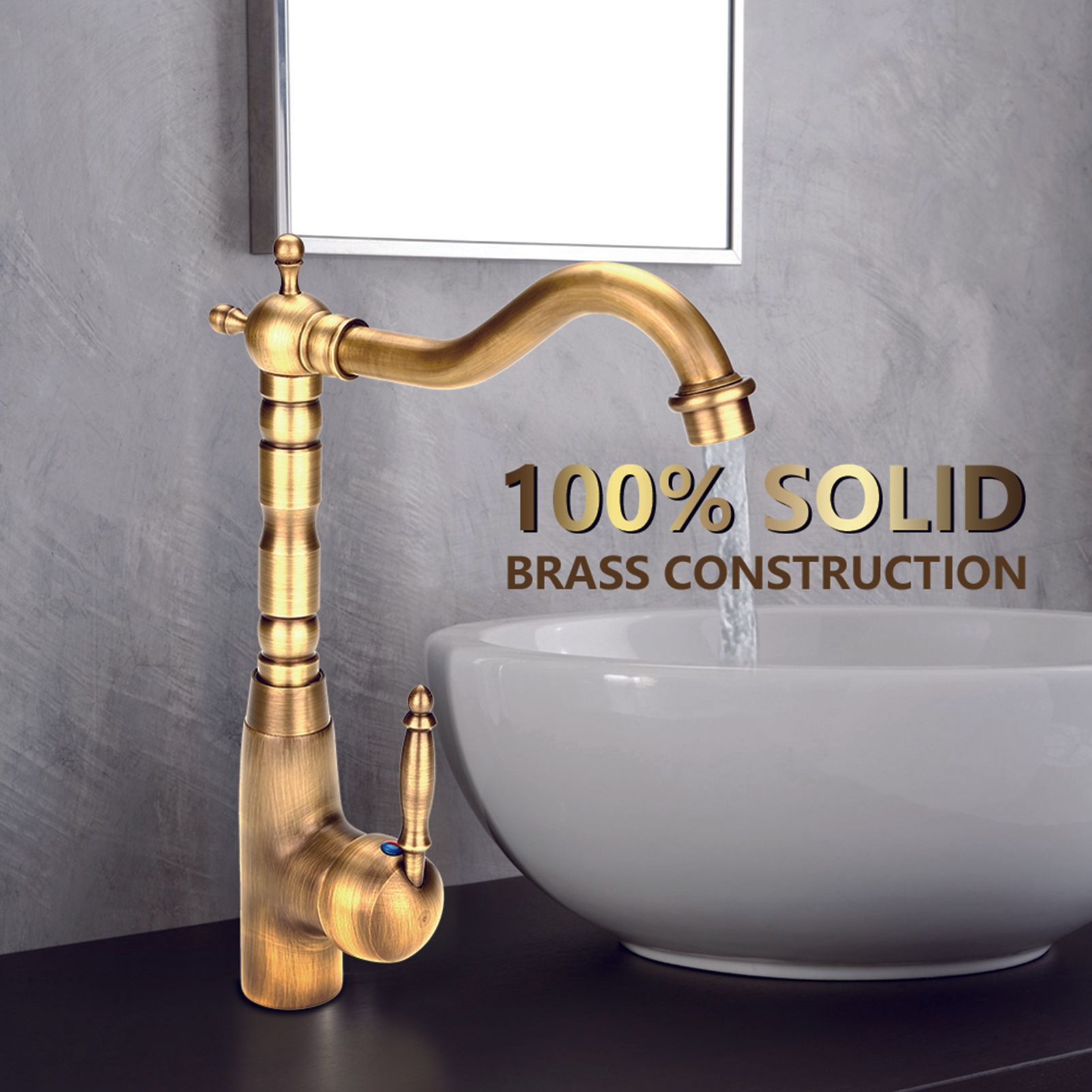 Antique Retro Style Solid Brass Kitchen Bathroom Basin Sink Faucet Hot Cold view 2